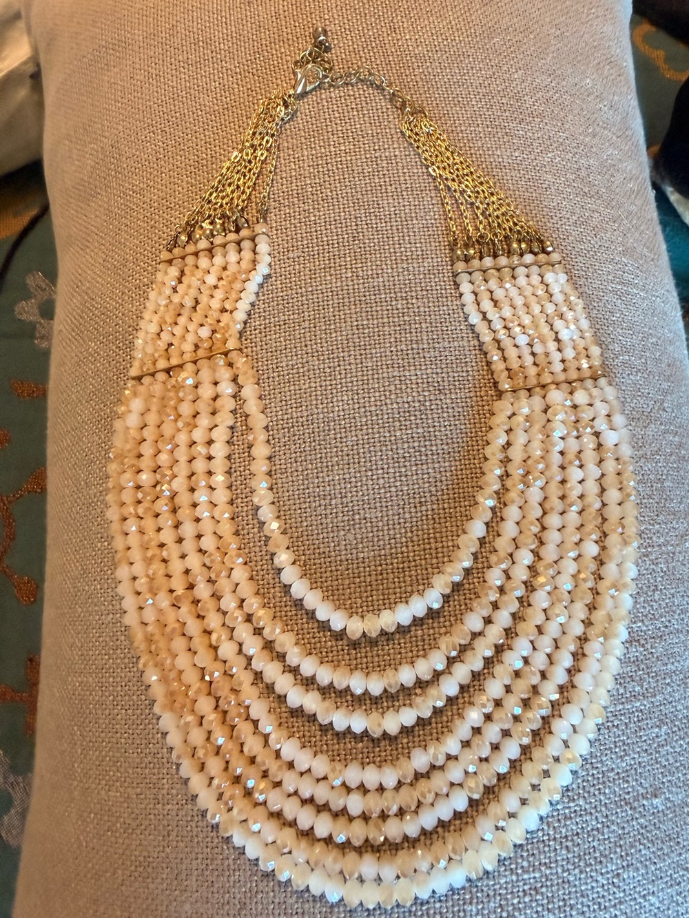 Gold-Tone Cream Multi-Strand Stone Beaded Statement Necklace
